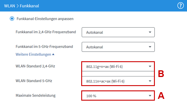 Funkkanal-Einstellungen im 1&1 Router