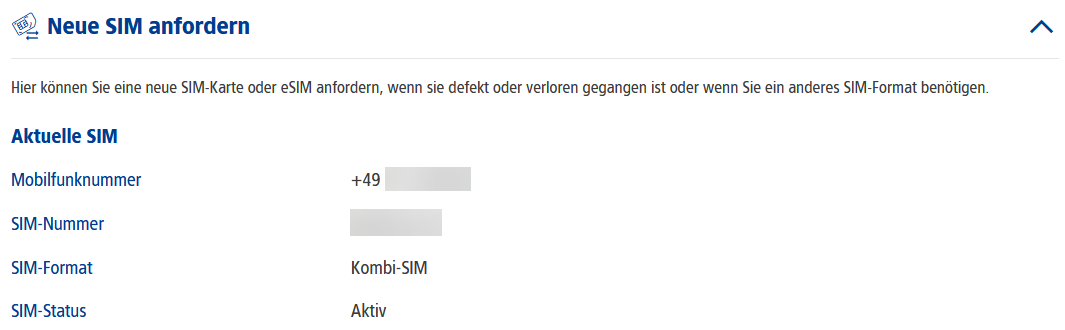 Informationen zu Ihrer aktuellen SIM