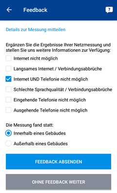 Möglichkeit zum Feedback nach Messung der Netzqualität in der 1&1 Control-Center-App