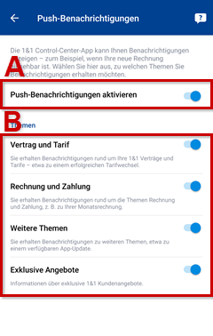 Push-Benachrichtigungen der 1&1 Control-Center-App anpassen