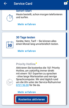 Priority Hotline kostenlos aktivieren