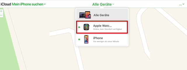 Geräte-Auswahl in der iPhone-Suche