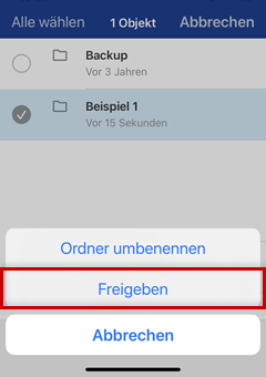 Ordner in der 1&1 Cloud-App freigeben