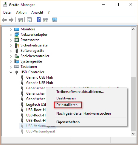 Windows: USB-Treiber deinstallieren