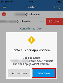 Mail-App: Löschen bestätigen Button markiert