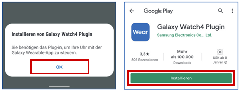 Abbildung der Galaxy Watch4 Plugin App innerhalb von Google Play.