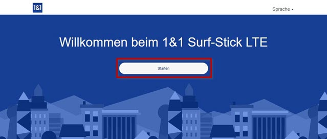 Surf-Stick Startbildschirm: Starten markiert