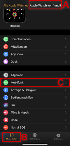 Meine Watch - Mobilfunk antippen