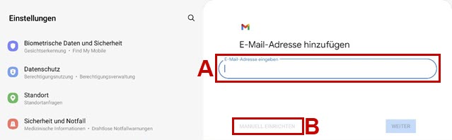 E-Mail-Adresse-Eingabefeld und Bestätigungsbutton hervorgehoben