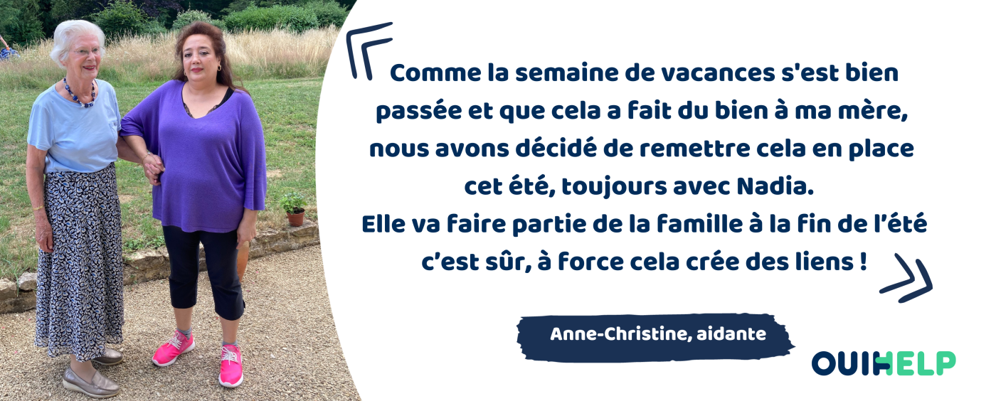 Anne-Christine va partir avec sa mère et son auxiliaire de vie, 8 semaines en vacances. Un bon moyen pour rester en famille, et prendre malgré tout un peu de repos, qui est essentiel quand on est aidant.