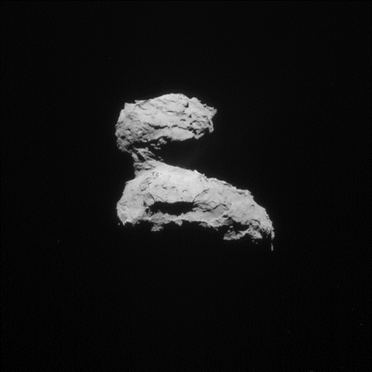 Image description: the nucleus of comet 67P/Churuymov-Gerasimenko, taken by the Rosetta Spacecraft (credit: ESA)