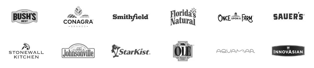 Bush's Best, Conagra, Smithfield, Florida's Natural, Once upon a farm, Sauer's, stonewall kitchen, Johnsville, Starkist, Olé, Aquamar, Innovasian logos