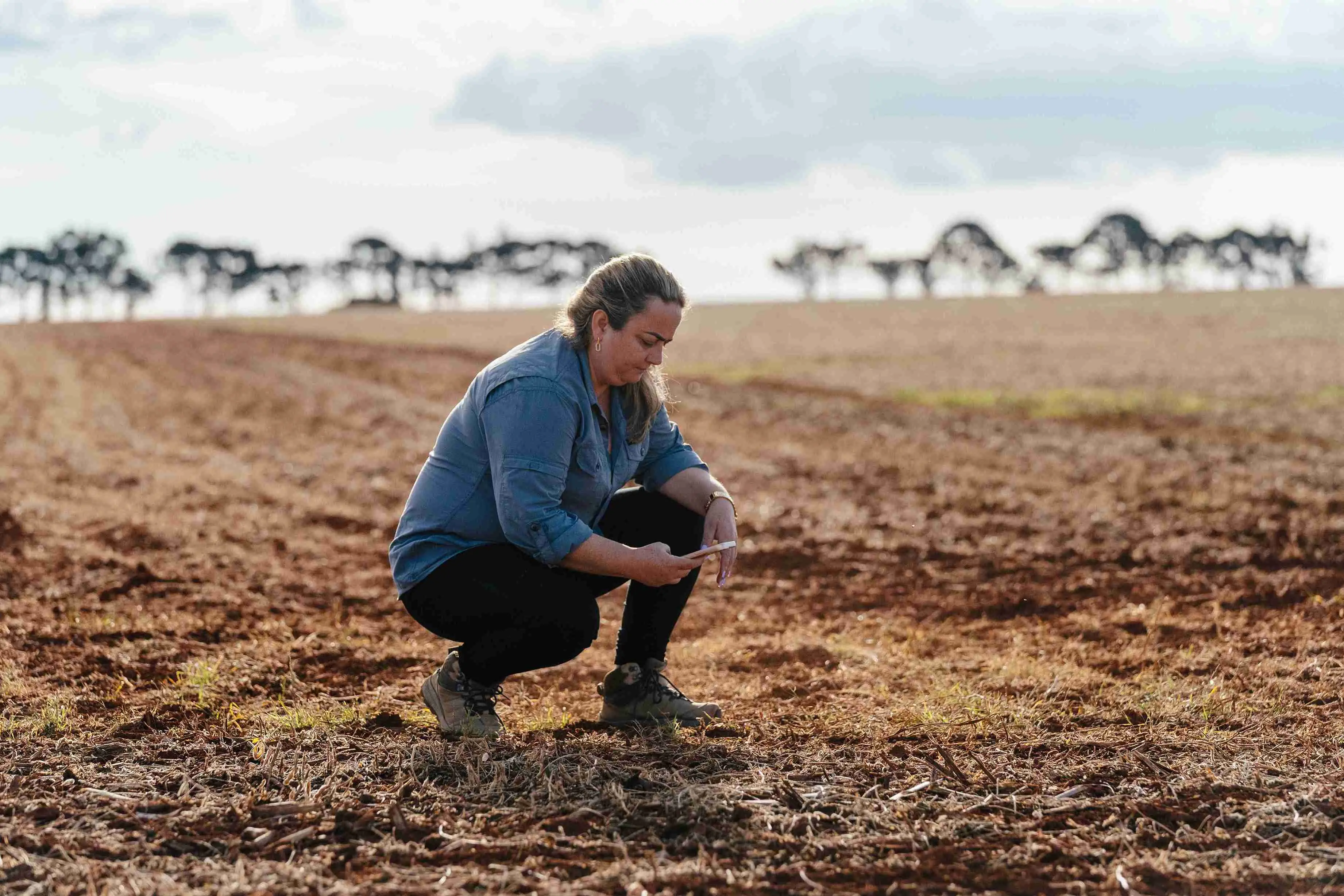Agronomist in a field, holding a digital dashboard showing centralized crop planning and field data insights for US ag retailers