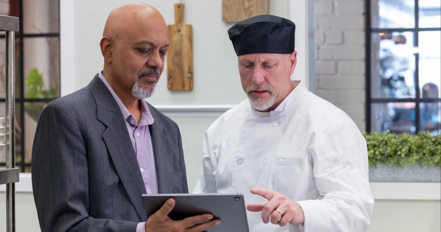 A foodservice manufacturer discussing sales of products in a restaurant chain.

