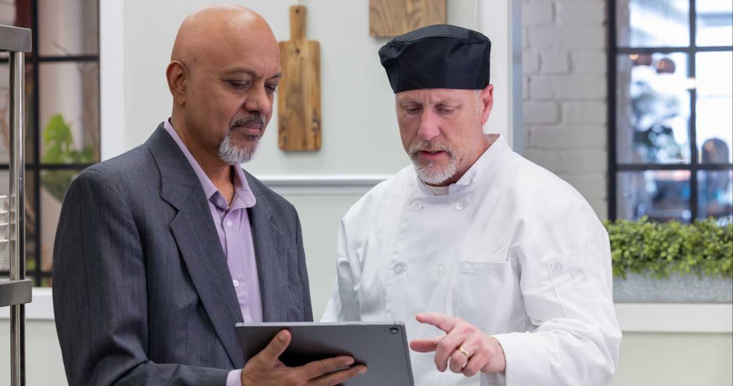 A foodservice manufacturer discussing sales of products in a restaurant chain.

