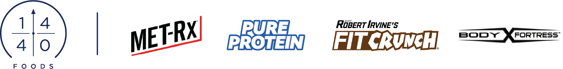 1440 foods, met-rx, pure protein, fitcrunch, body fortress logos