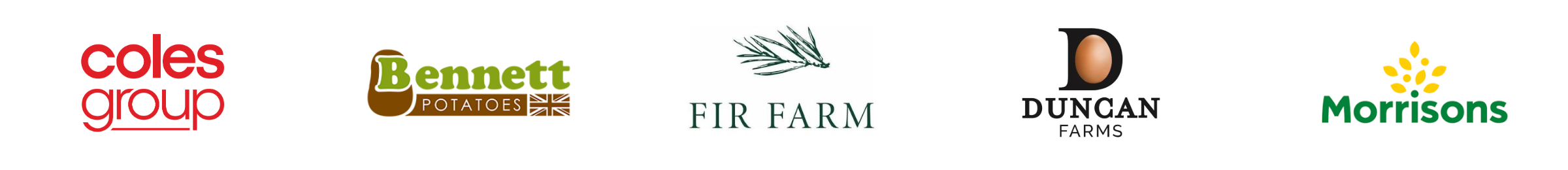 coles group logo, bennett potatoes logo, fir farm logo, duncan farms logo and morrisons logo