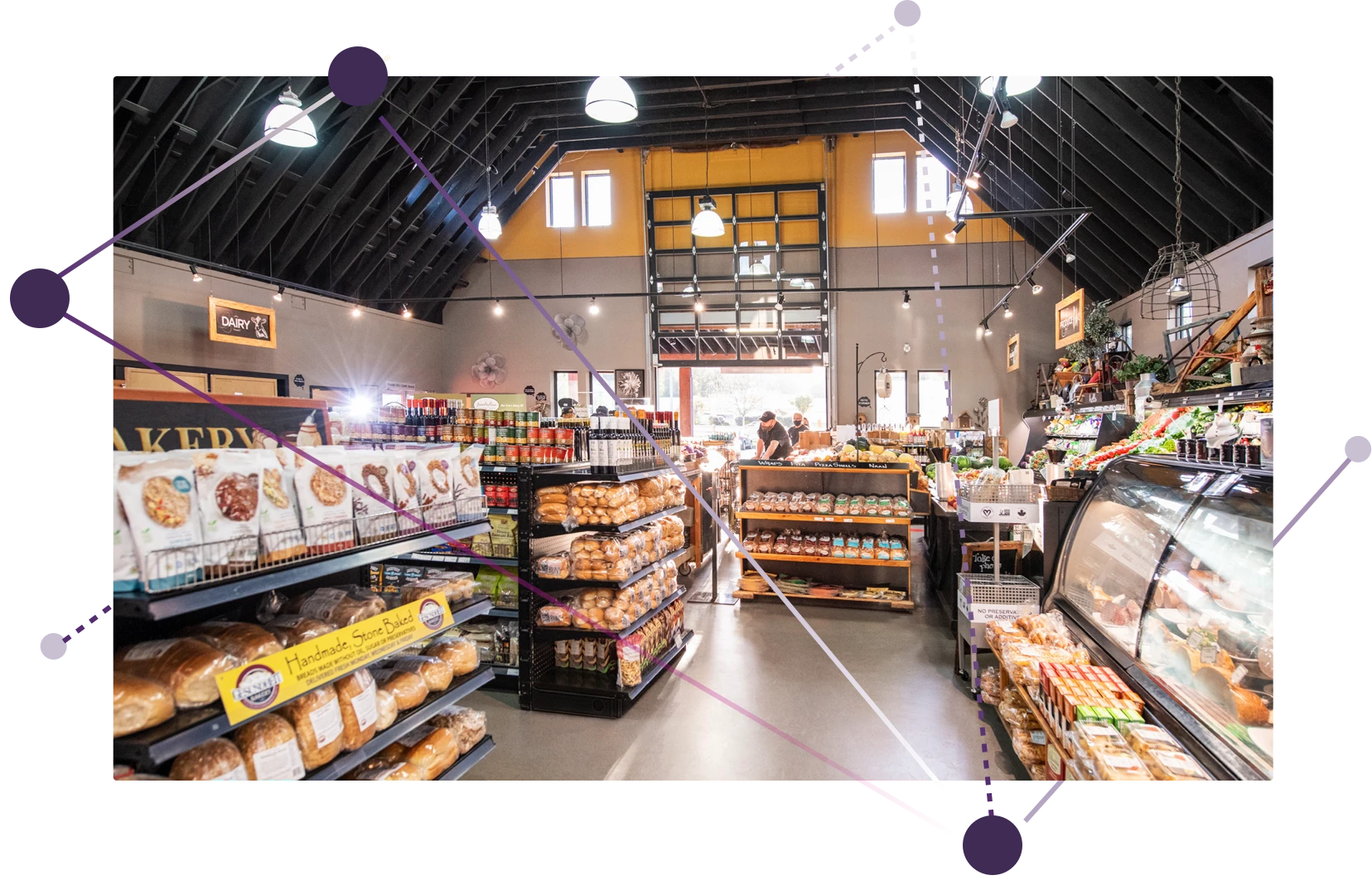 A wide angle view of a grocery store