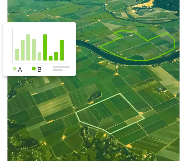 An arial view mapping of green fields.