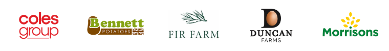 coles group logo, bennett potatoes logo, fir farm logo, duncan farms logo, and Morrisons logo