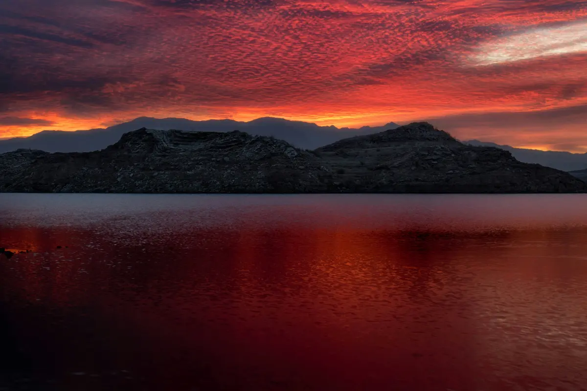 A red sunset at Lake Mead, Nevada