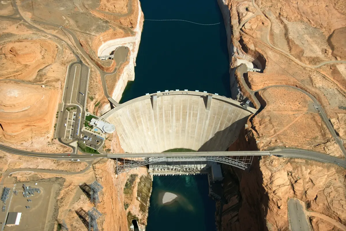 An aerial view of the Hoover Dam