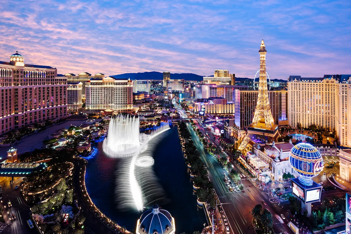 The Las Vegas strip lit up at twilight