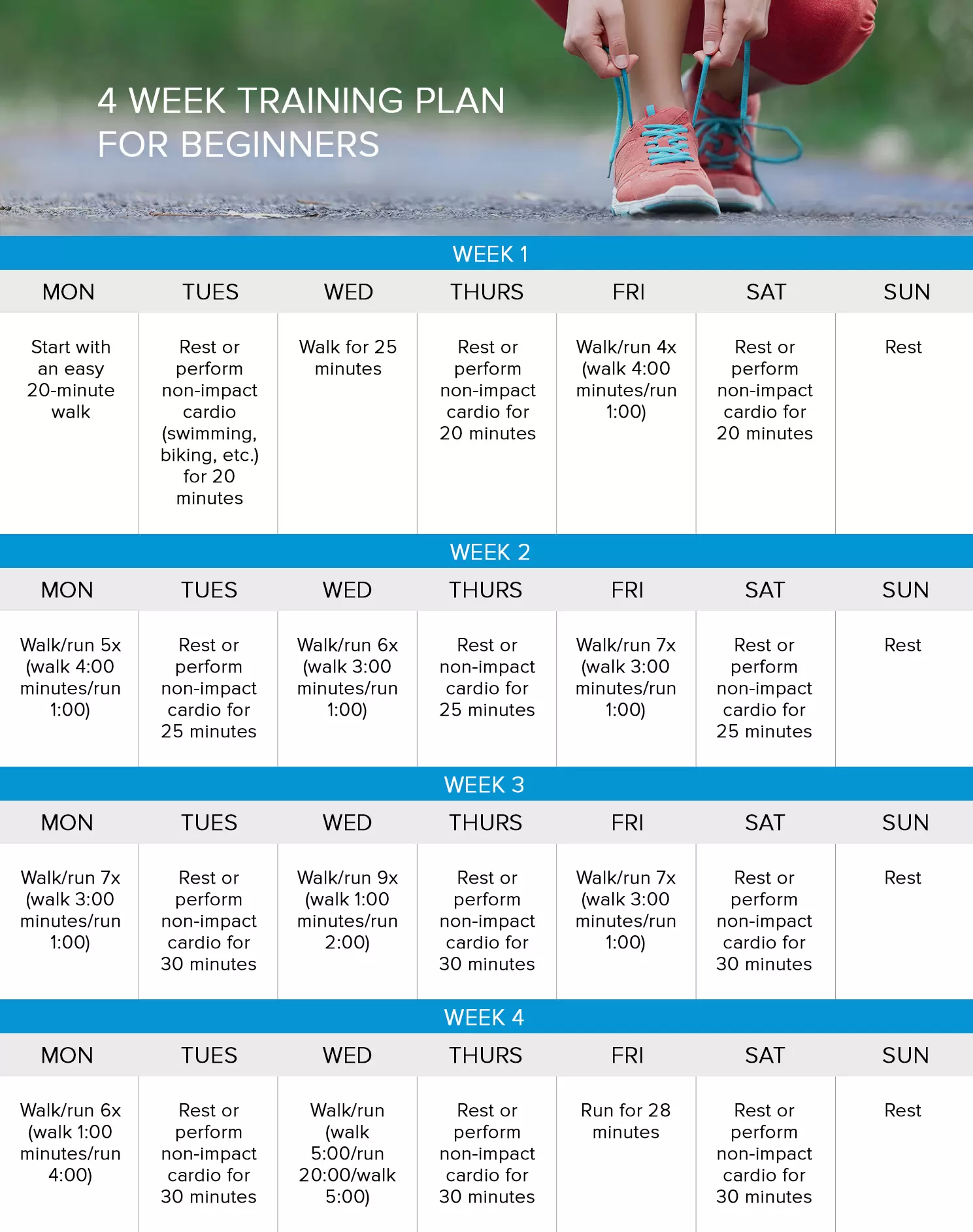 4-Week Exercise Plan for Absolute Beginners Calendar Download