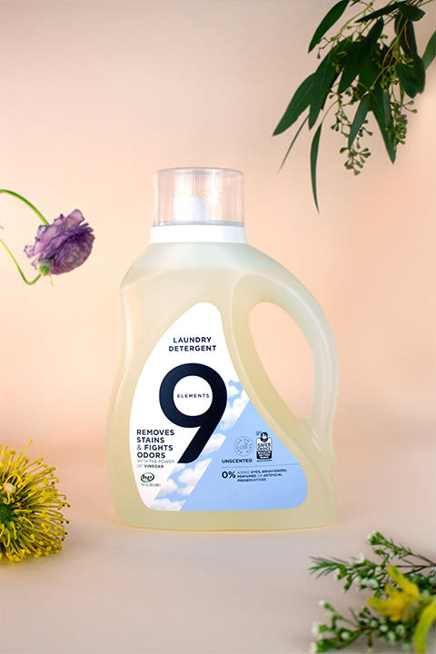 9 Elements unscented laundry detergent bottle.