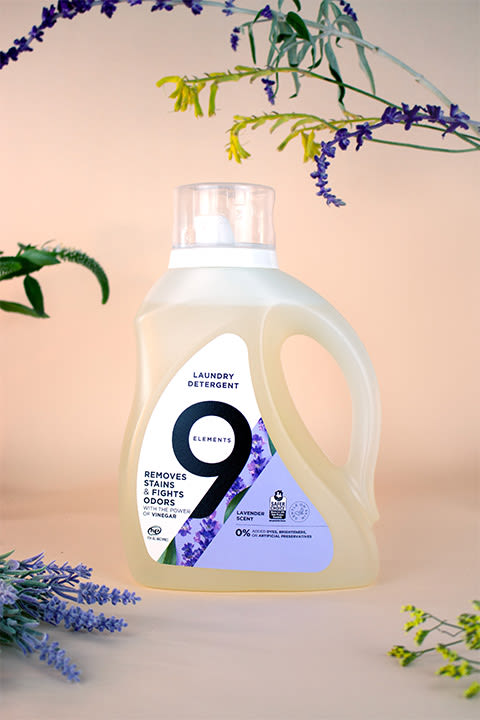 9 Elements lavender laundry detergent bottle.