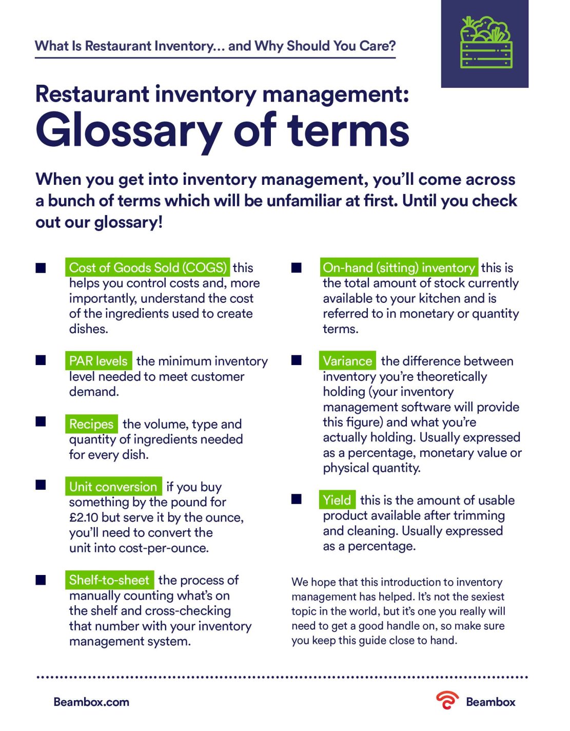Restaurant-inventory-management---Glossary-of-terms