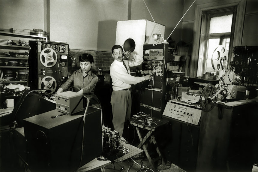 Louis and Bebe Barron in their studio in Greenwich Village in the 1950s.