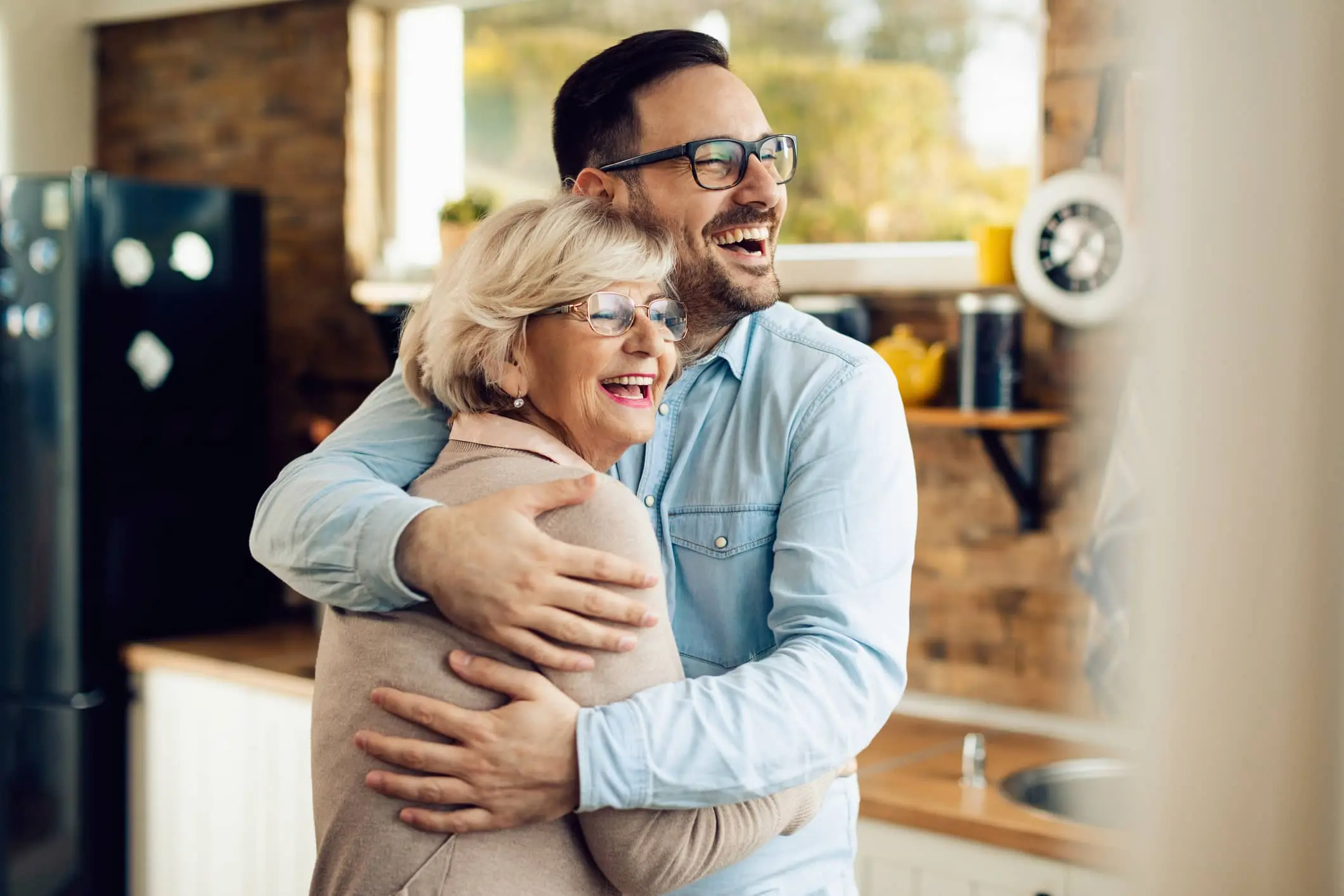 Mother and son in the house are happy about the usufruct