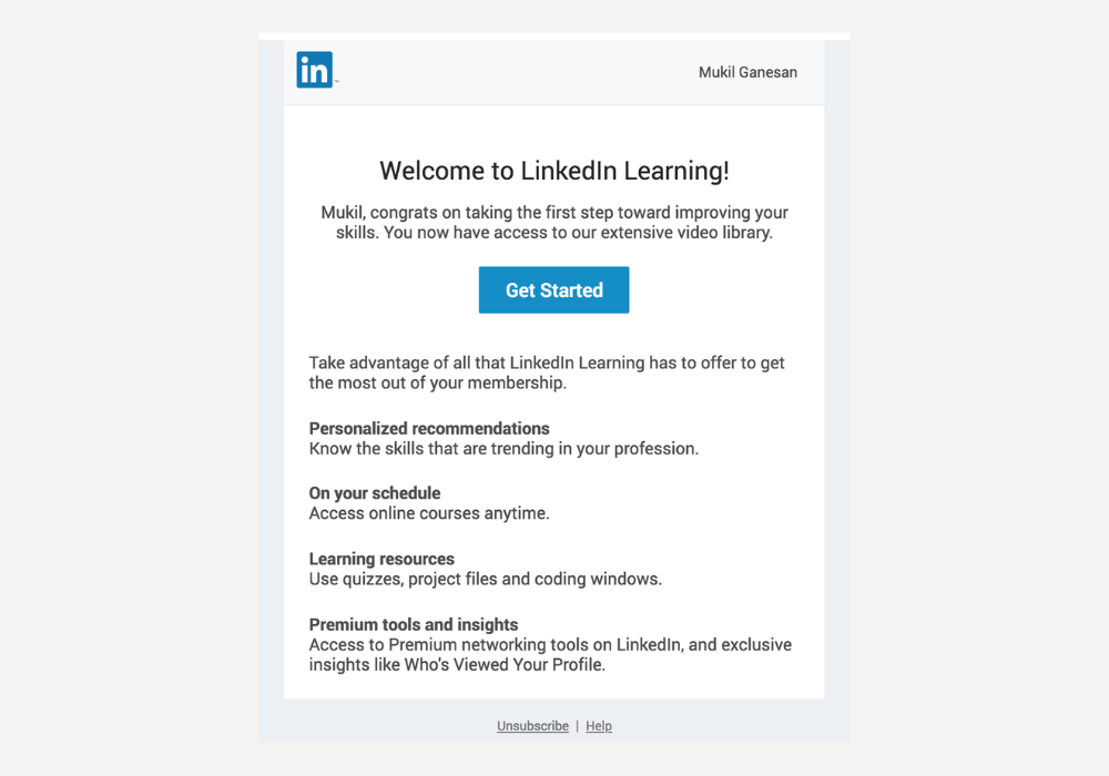 LinkedIn: Welcome Email