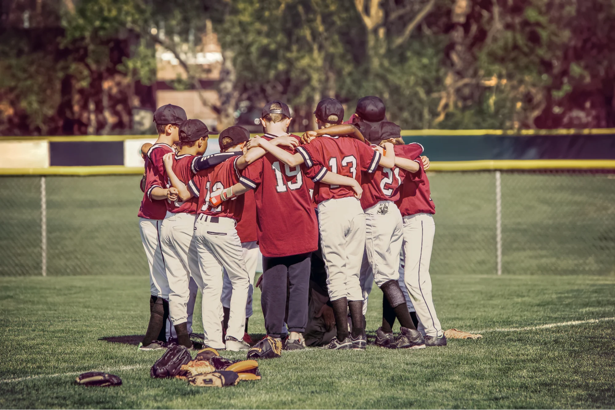 a baseball team huddle