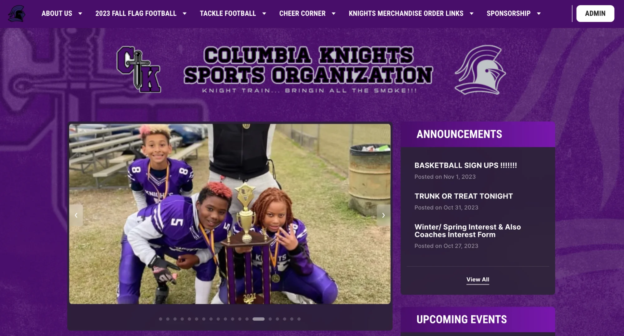 a youth football and cheerleading website built on jersey watch