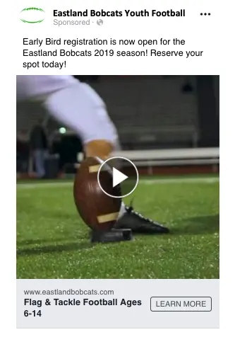 a facebook ad for a youth football program