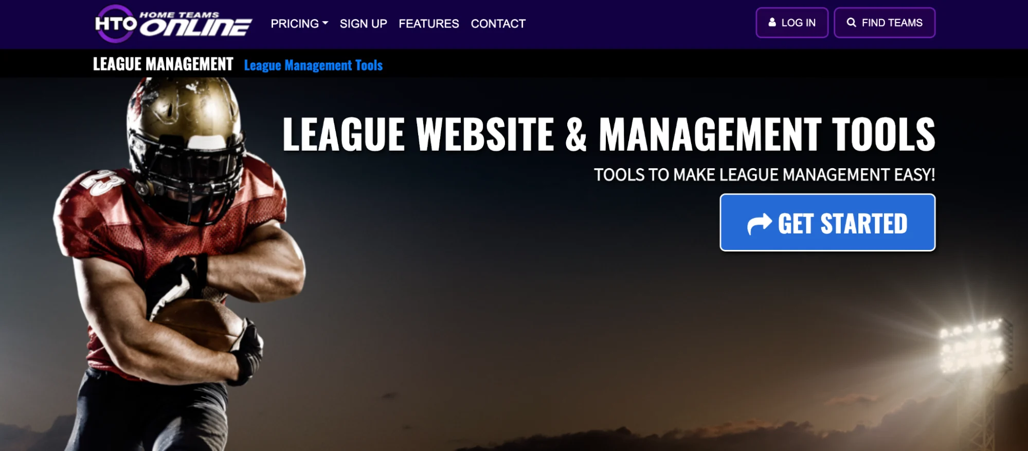 Home Teams Online web page promoting league website and management tools.