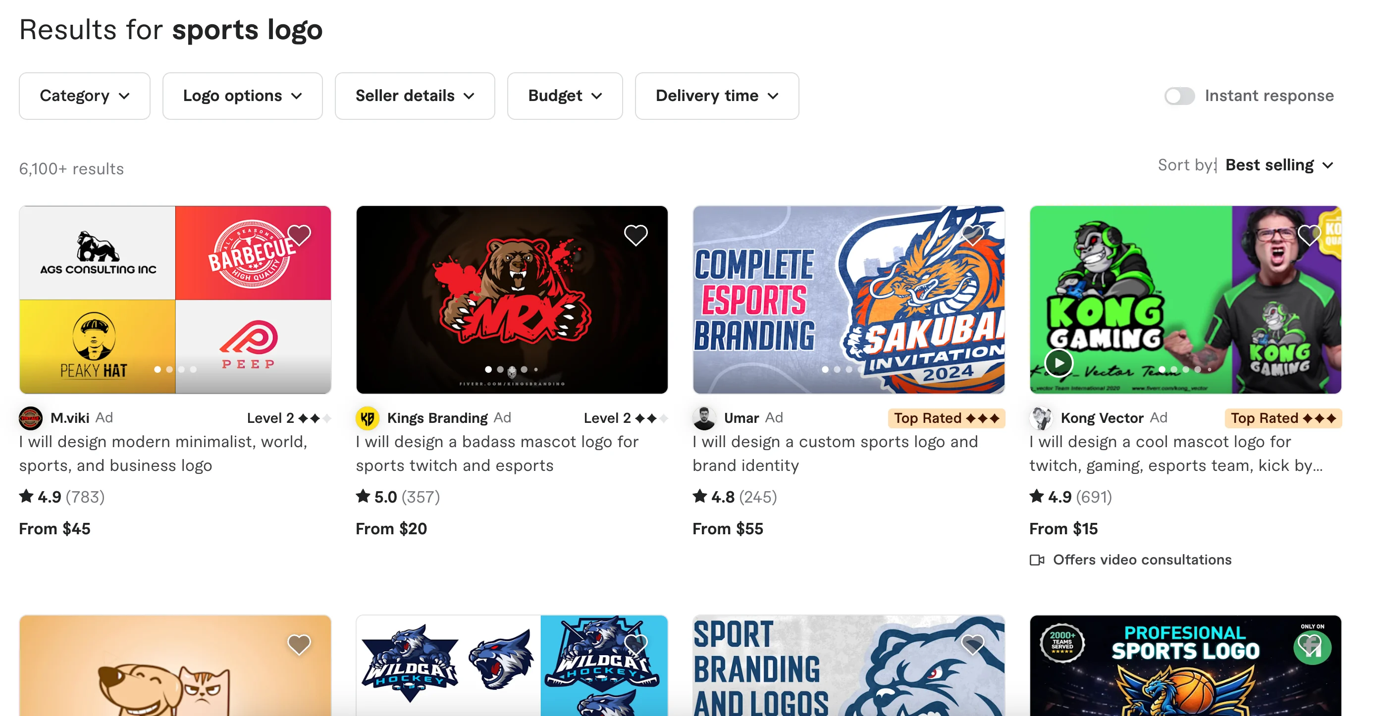 A screenshot of sports logo designers on fiverr