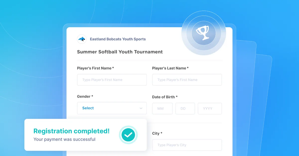 An illustration showing a tournament registration form with a successful payment