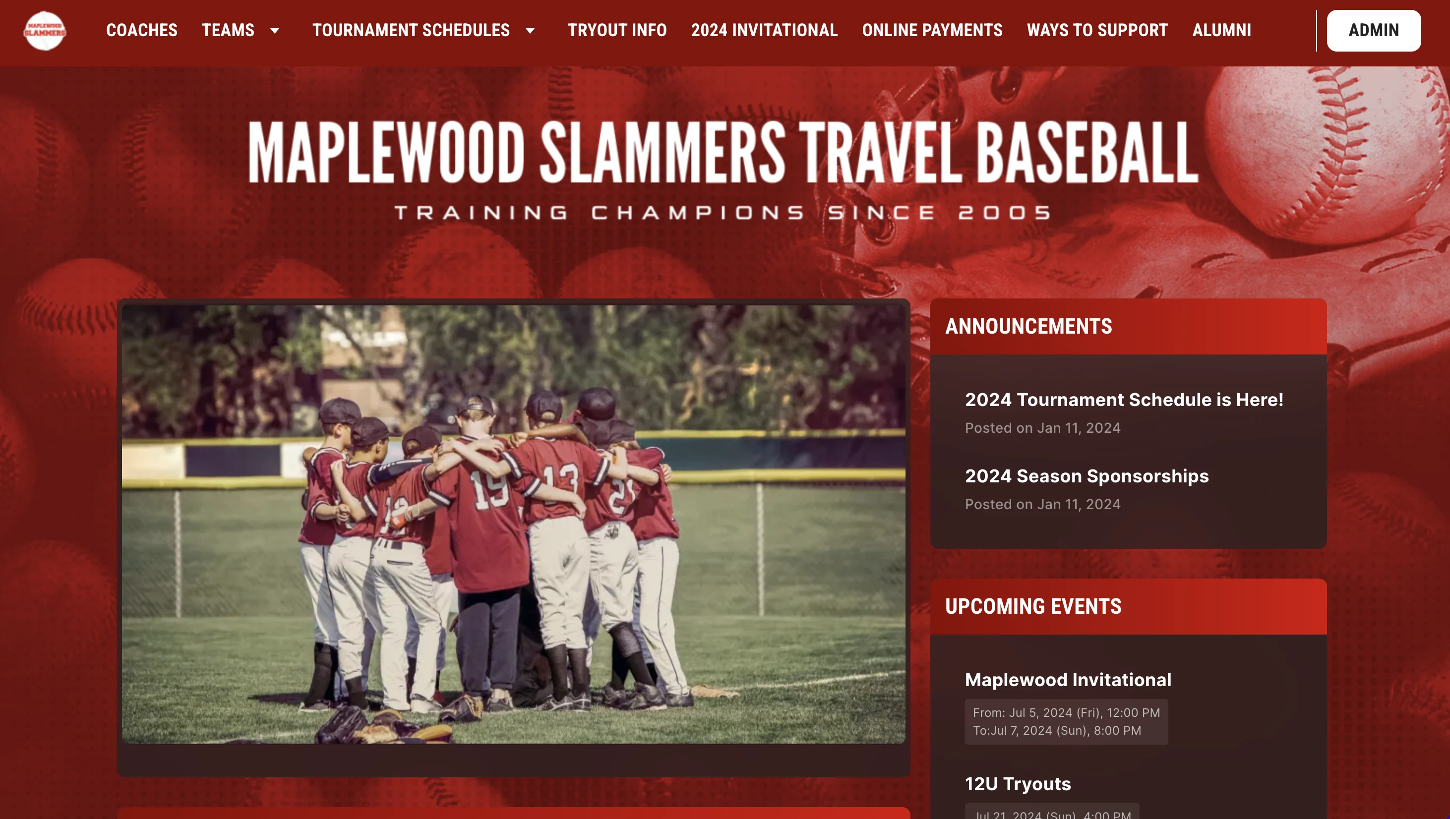 a travel baseball website builder for teams