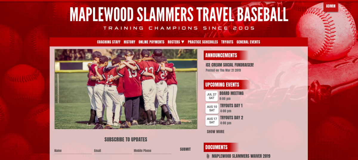 a travel baseball website builder for teams