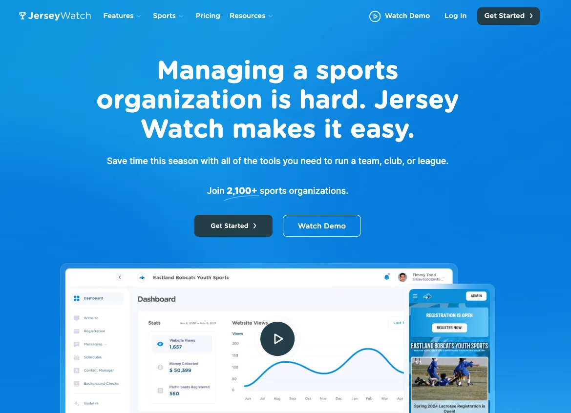 jersey watch sports management app