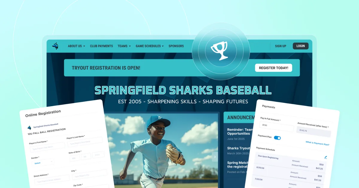 An illustration showing a youth sports website and online registration tools