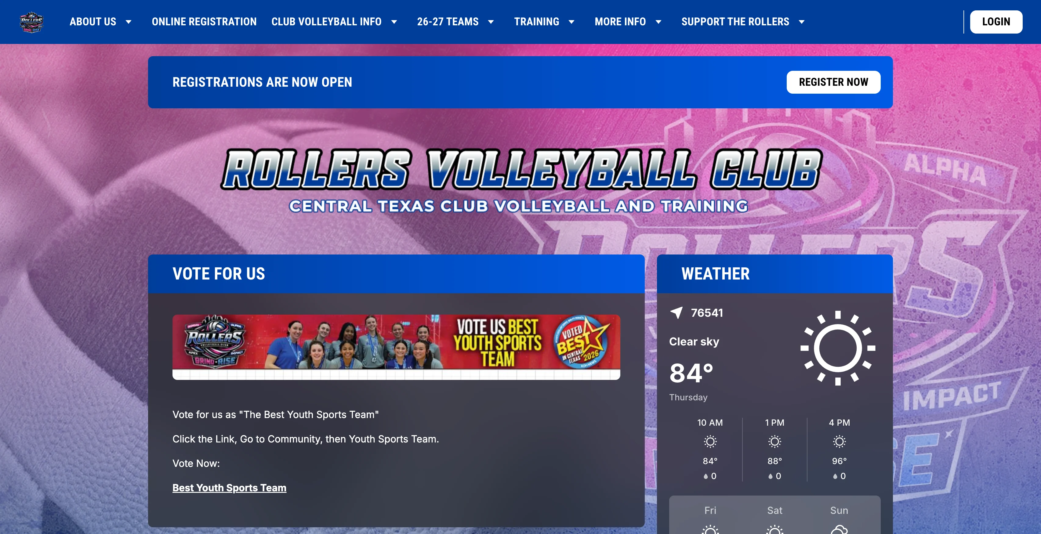 A screenshot of Rollers Volleyball Club website