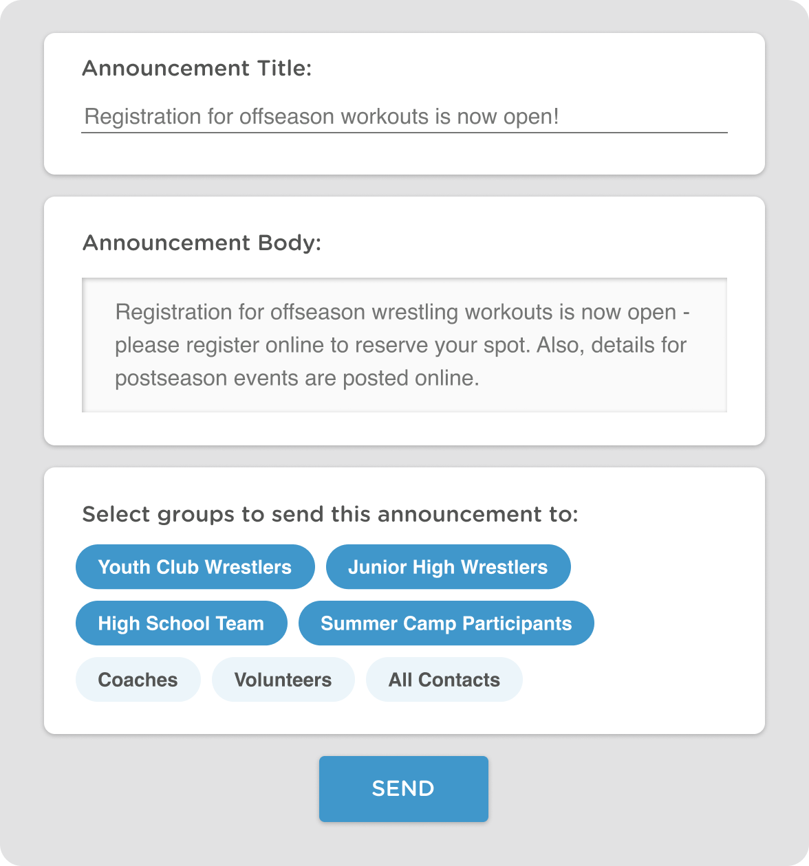 email and texting communication tools for wrestling clubs