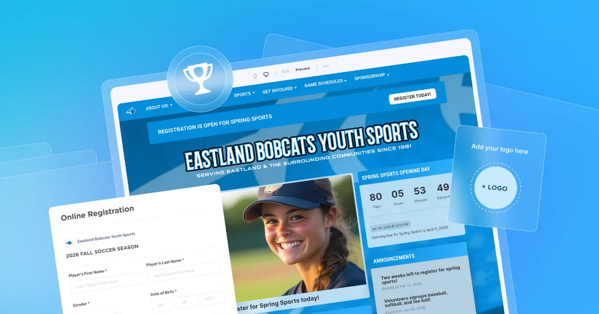 An illustration showing a youth sports website created on Jersey Watch