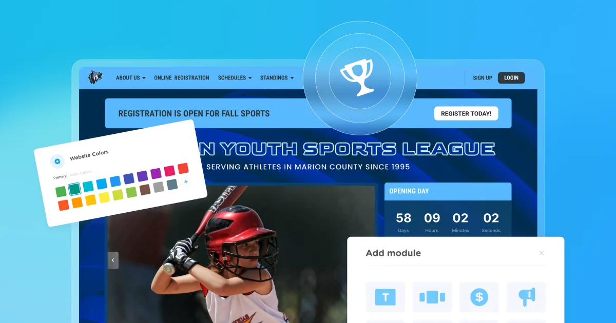 Illustration showing elements that represent a youth sports website builder