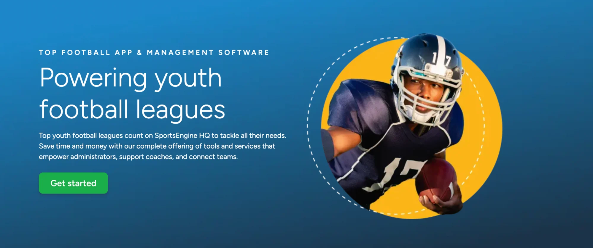 SportsEngine website promoting tools for youth football league management.