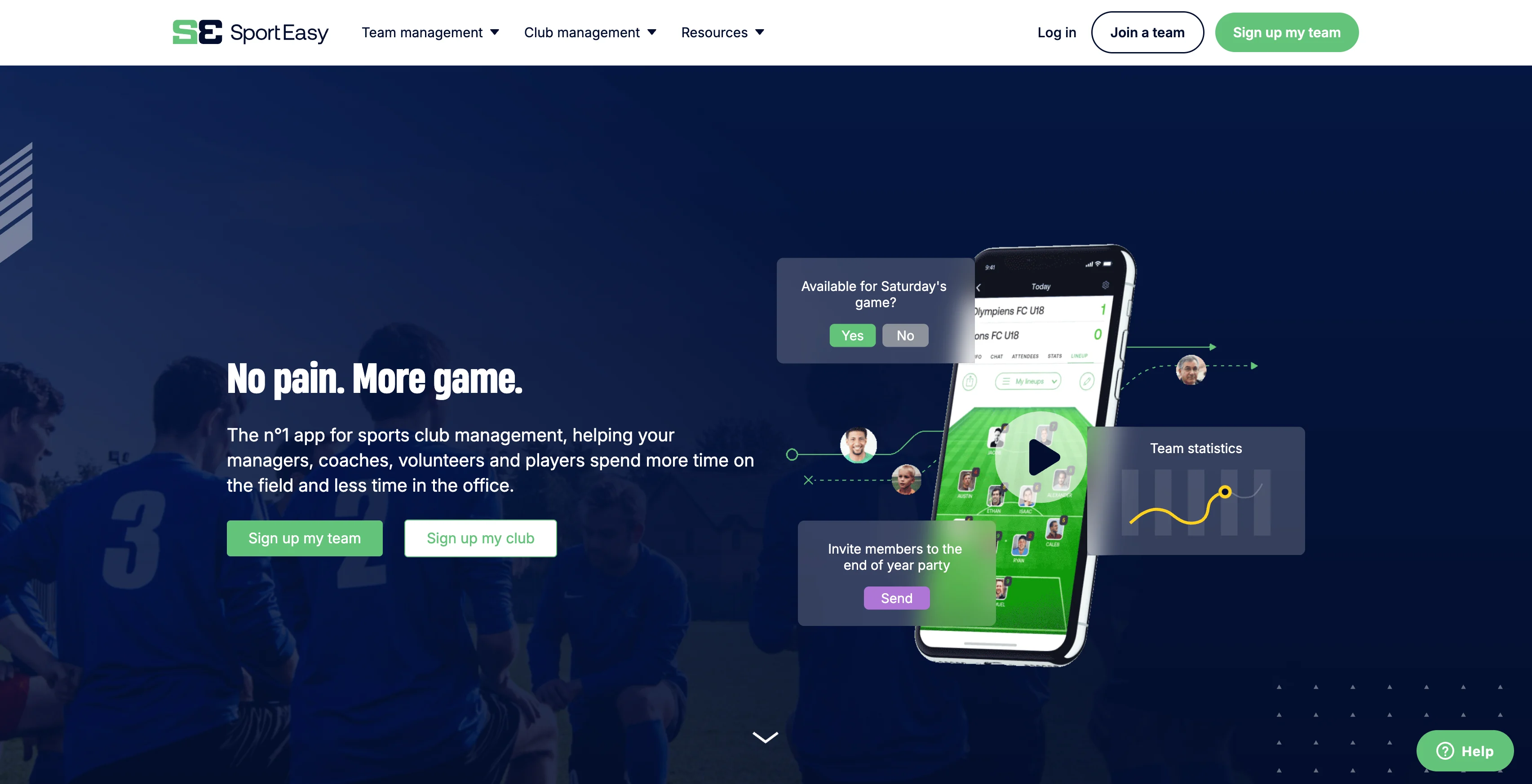 A screenshot of the SportEasy homepage